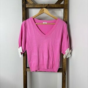 VOY Pink V-Neck Sweater with Bow Sleeves S